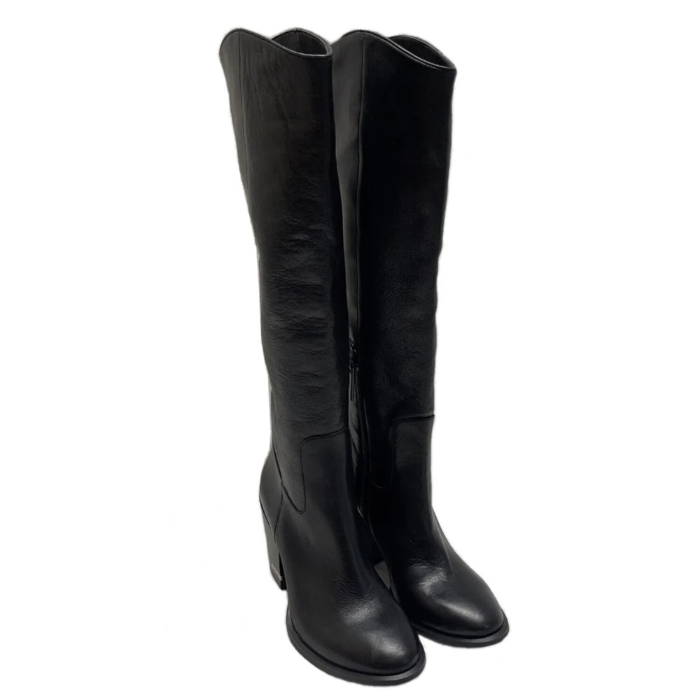 NEW Calvin Klein Massie Heeled Boots Zip Leather and Synthetic Black Sz 5